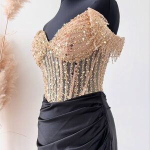 Elegant Dancing Queen Gold Sequin Off-Shoulder Dress